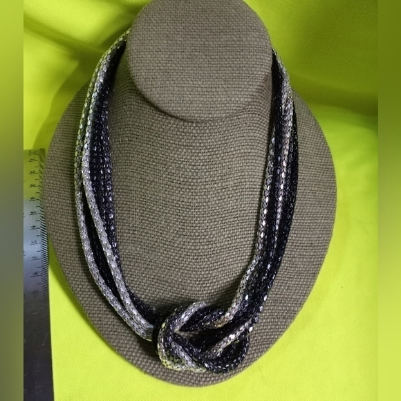 Two tone black silvertone mesh multi layer knot necklace - Picture 1 of 4